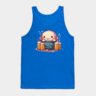 Cute axolotl drinking beer addict Tank Top